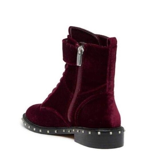 Vince Camuto boots womens Wine velvet Talorini Combat studded Boots 6.5 - Picture 2 of 6